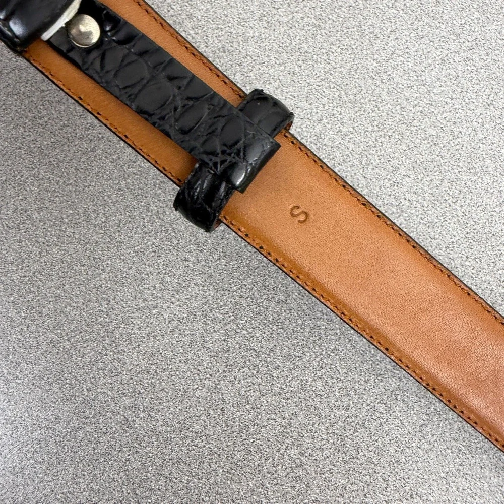 Ralph Lauren Belt Womens Small Black Leather Crocodile Embossed Silver Buckle
